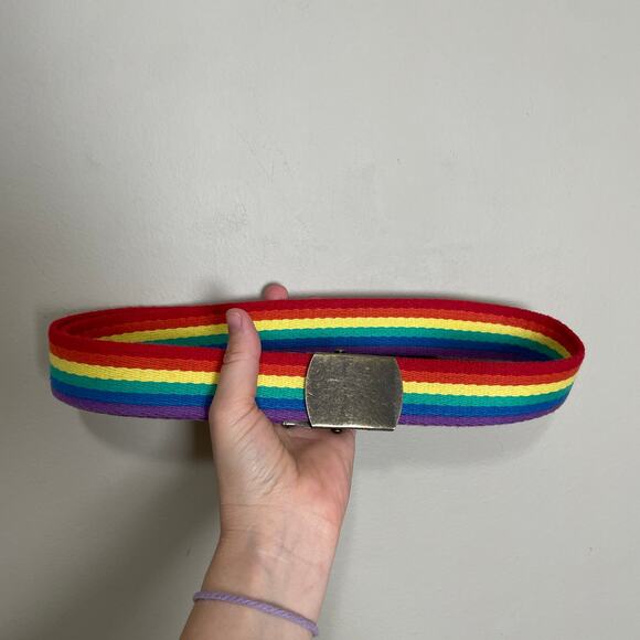 Rainbow Belt Brass Buckle Unisex Adjustable 44 Length Men's Women's - Picture 3 of 5